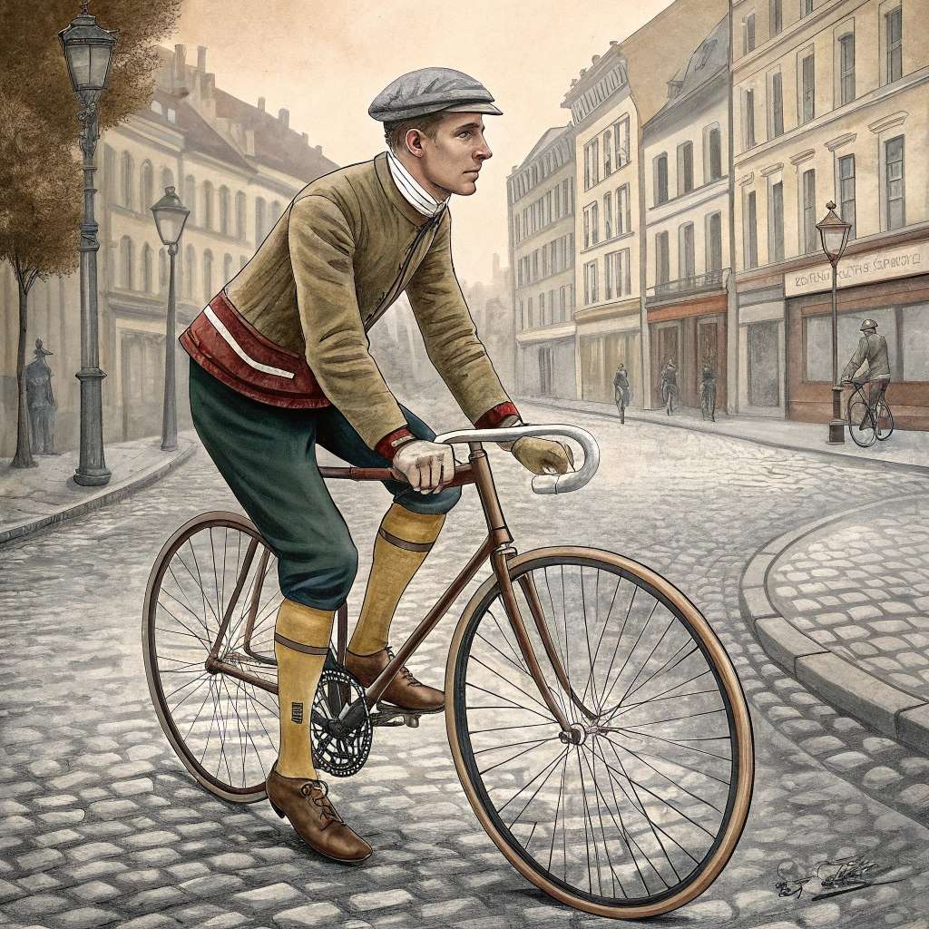Illustration d'un cycliste avec gapette au 20e siècle