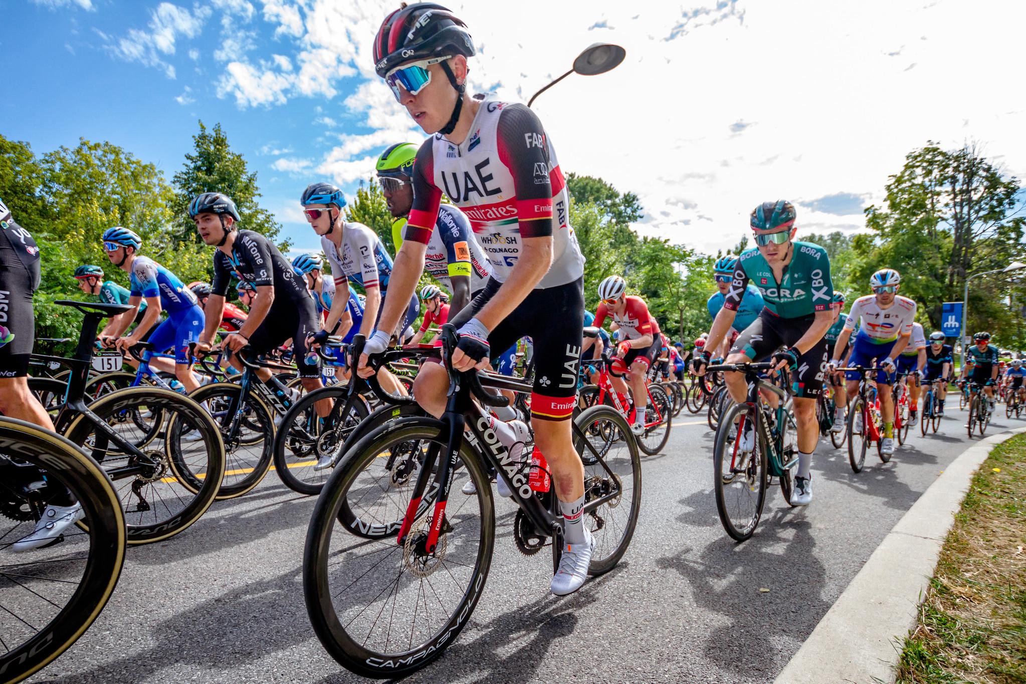 Tadej Pogačar, of Slovenia, who would go on to win the race. At the 2022 Grand Prix Cycliste de Montreal. Copyright : Flowizm